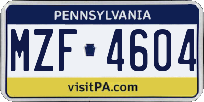 PA license plate MZF4604