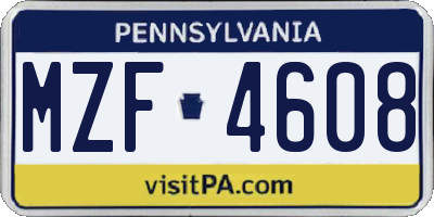 PA license plate MZF4608