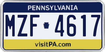 PA license plate MZF4617