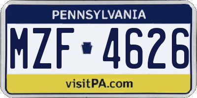 PA license plate MZF4626