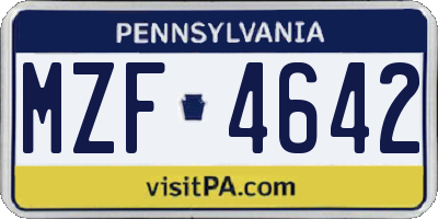 PA license plate MZF4642