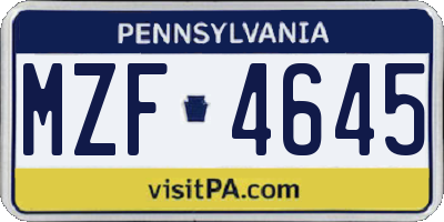 PA license plate MZF4645
