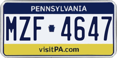 PA license plate MZF4647