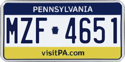 PA license plate MZF4651