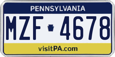 PA license plate MZF4678