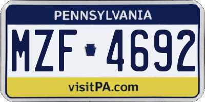 PA license plate MZF4692
