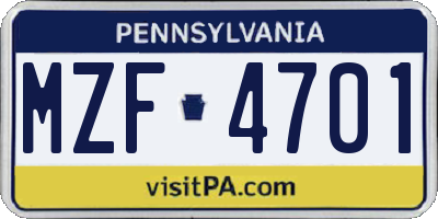 PA license plate MZF4701