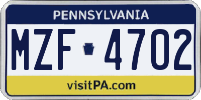 PA license plate MZF4702