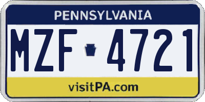PA license plate MZF4721