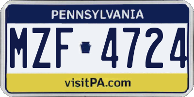 PA license plate MZF4724