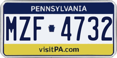 PA license plate MZF4732