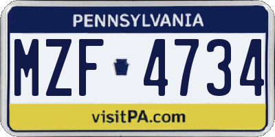 PA license plate MZF4734