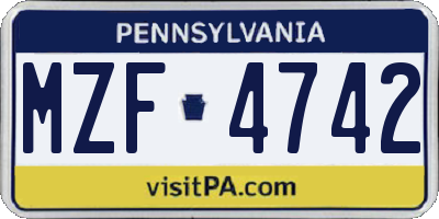 PA license plate MZF4742