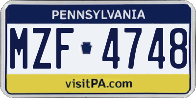 PA license plate MZF4748