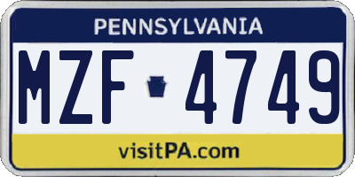 PA license plate MZF4749
