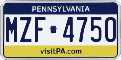 PA license plate MZF4750