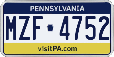 PA license plate MZF4752