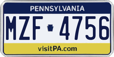PA license plate MZF4756