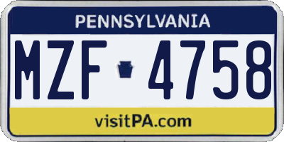 PA license plate MZF4758