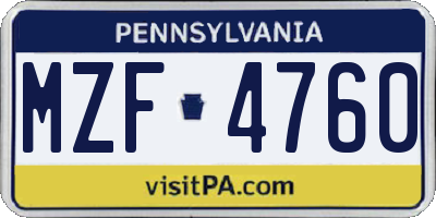 PA license plate MZF4760