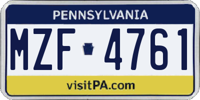 PA license plate MZF4761