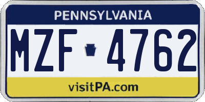 PA license plate MZF4762