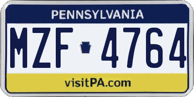PA license plate MZF4764