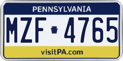 PA license plate MZF4765