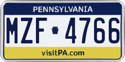 PA license plate MZF4766