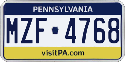 PA license plate MZF4768