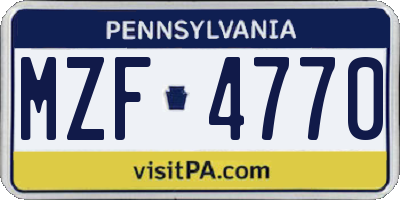 PA license plate MZF4770