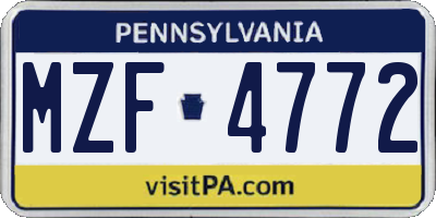 PA license plate MZF4772