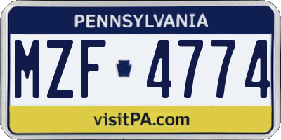 PA license plate MZF4774