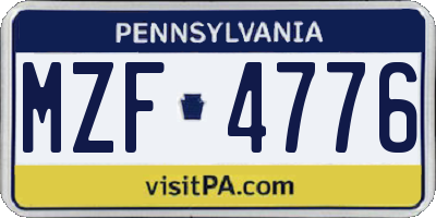 PA license plate MZF4776