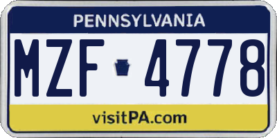 PA license plate MZF4778