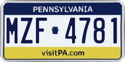 PA license plate MZF4781