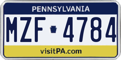 PA license plate MZF4784