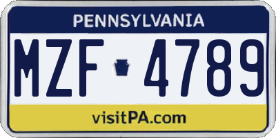 PA license plate MZF4789