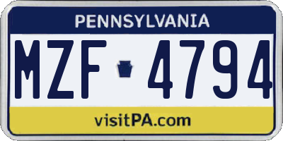 PA license plate MZF4794
