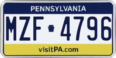 PA license plate MZF4796