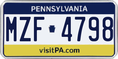 PA license plate MZF4798