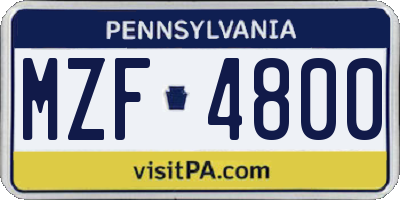 PA license plate MZF4800