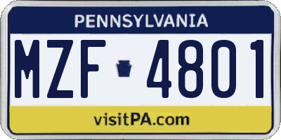 PA license plate MZF4801