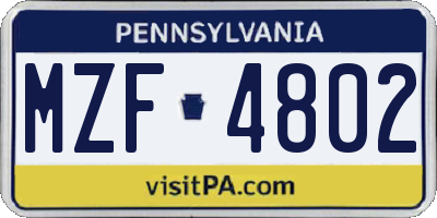 PA license plate MZF4802