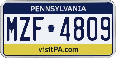 PA license plate MZF4809