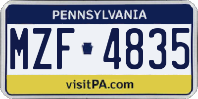 PA license plate MZF4835