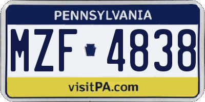 PA license plate MZF4838
