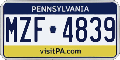 PA license plate MZF4839
