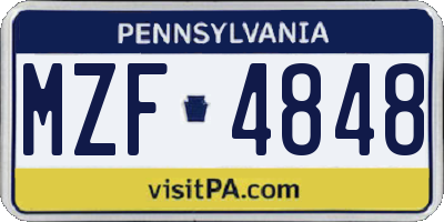 PA license plate MZF4848