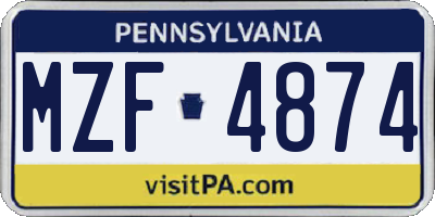 PA license plate MZF4874